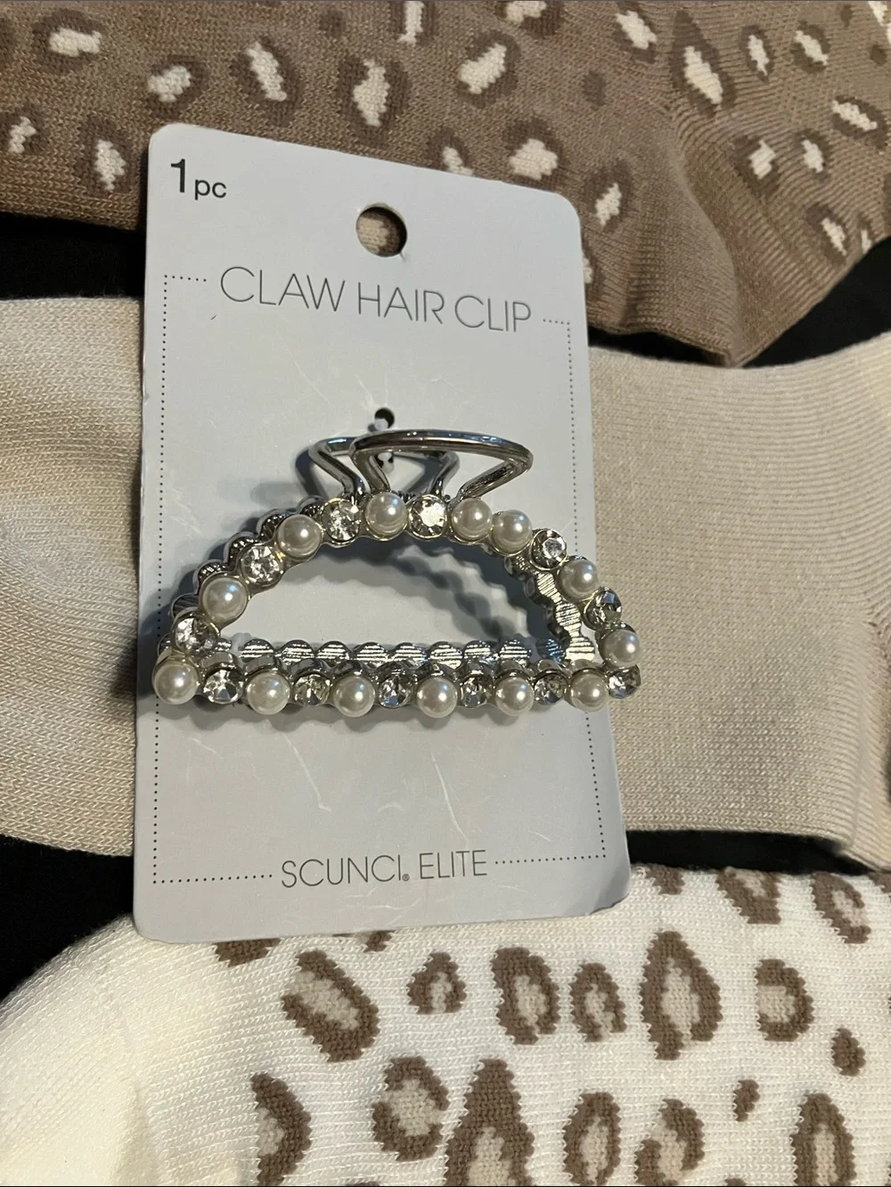 ADIDAS- Beige & Cream Leopard Print Socks with Pearl Claw Hair Clip- NWT